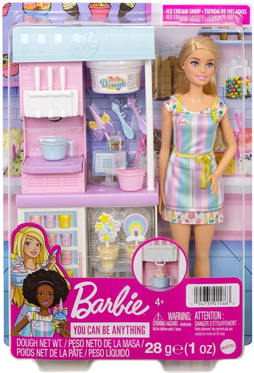 Barbie Ice Cream Shop Playset with Blonde Doll 12inch HCN46 - Colorland Toys