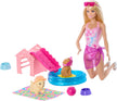 Barbie Puppy Pool Party Playset with Doll, Dog House & Slide