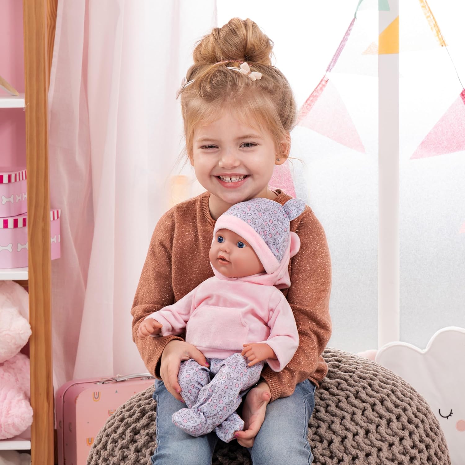 Bayer Design 93827AD Lifelike Reborn Baby Doll 38cm with Dummy, Bottle & Blanket - Colorland Toys