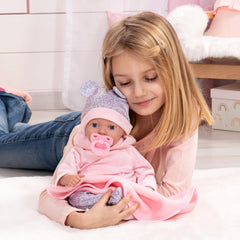 Bayer Design 93827AD Lifelike Reborn Baby Doll 38cm with Dummy, Bottle & Blanket - Colorland Toys