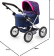 Bayer Design Dolls Pram Trendy - Blue with Pink Hearts, Unicorn