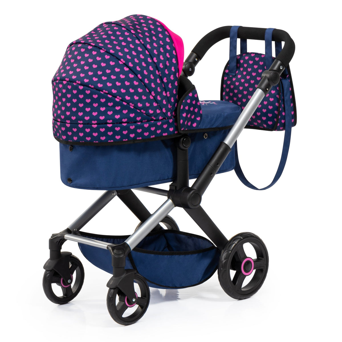 Bayer Design Dolls Pram XEO - Blue with Pink Hearts, Unicorn — image 3
