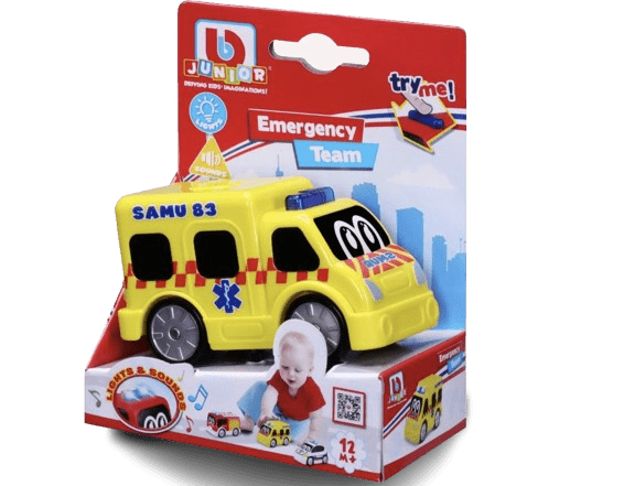 BBJunior Police Car, Fire Truck, Ambulance Free Wheeling 16 - 89110 - Colorland Toys