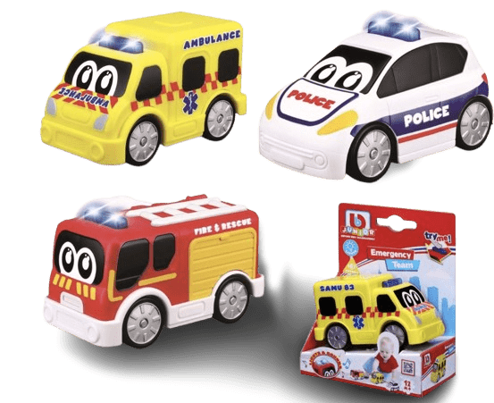 BBJunior Police Car, Fire Truck, Ambulance Free Wheeling 16 - 89110 - Colorland Toys