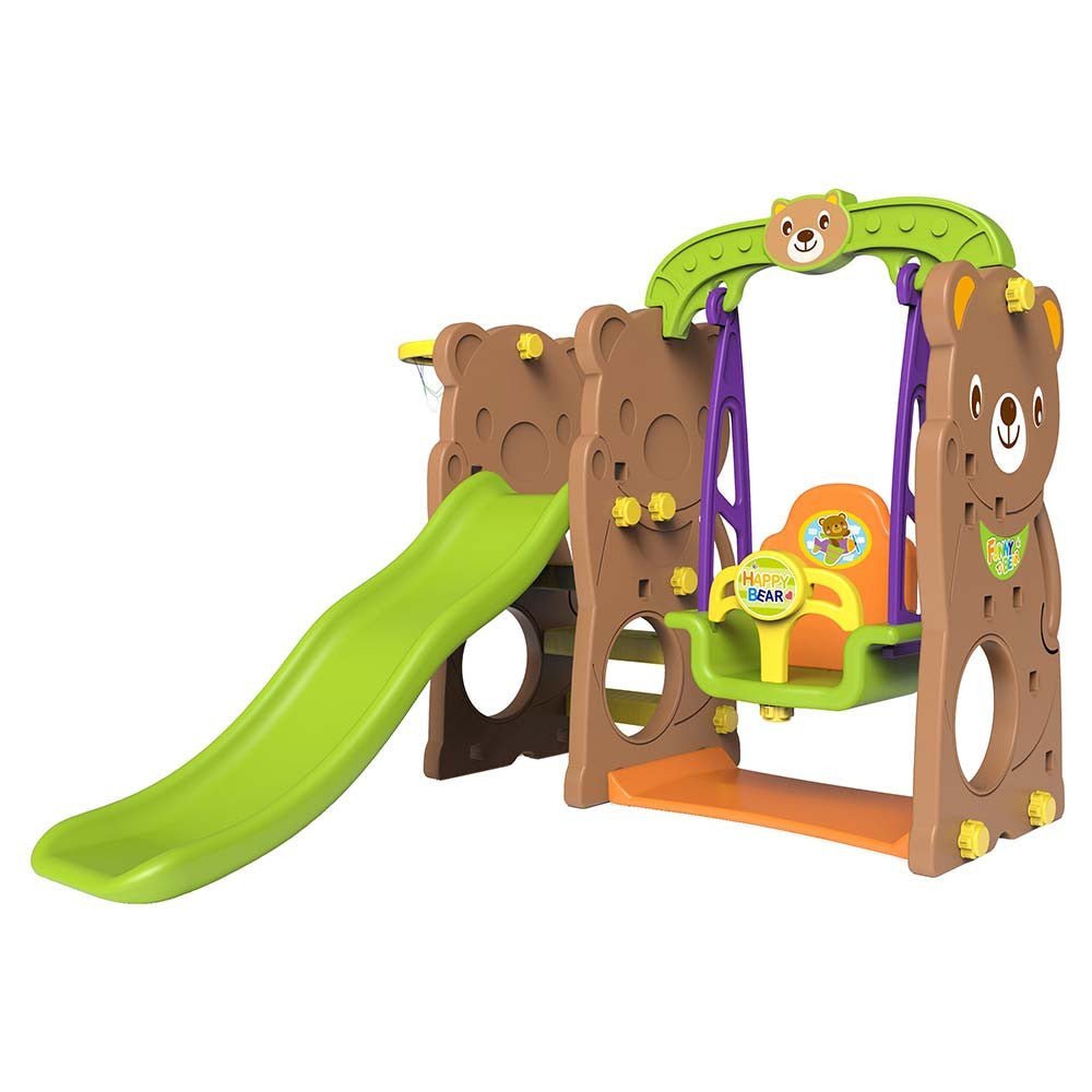 Bear - Themed Slide with Swing and Basketball Hoop – CHD161 - Colorland Toys