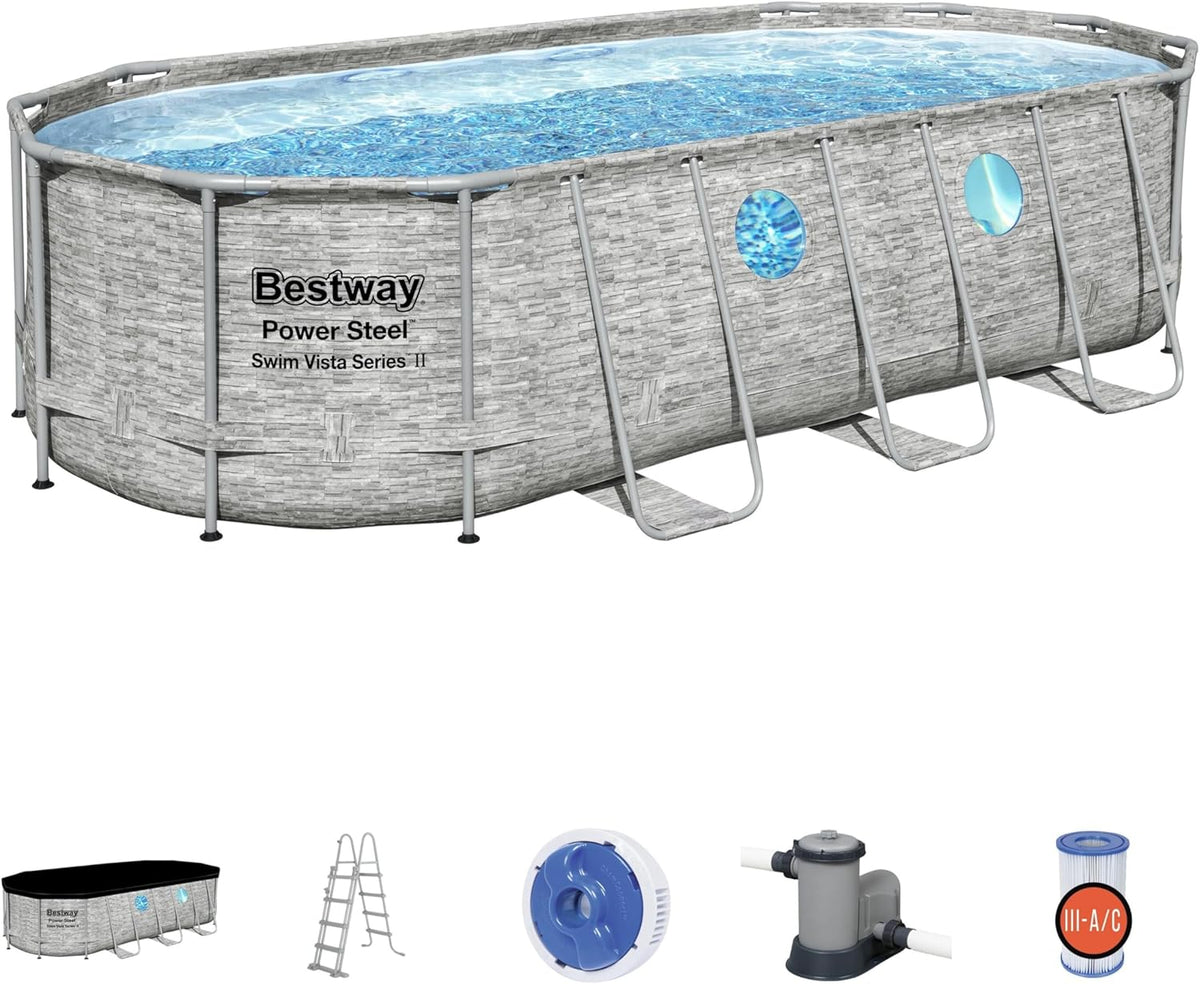 Bestway Oval Above Ground Pool With Swim Vista Porthole 5.49mx2.74mx1.22m 56716 — image 1