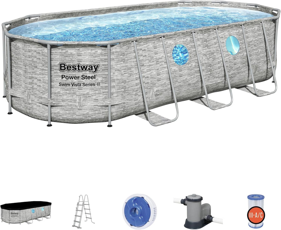 Bestway Oval Above Ground Pool With Swim Vista Porthole 5.49mx2.74mx1.22m 56716 — image 1