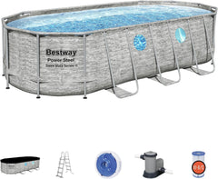 Bestway Oval Above Ground Pool With Swim Vista Porthole 5.49mx2.74mx1.22m 56716 - Colorland Toys