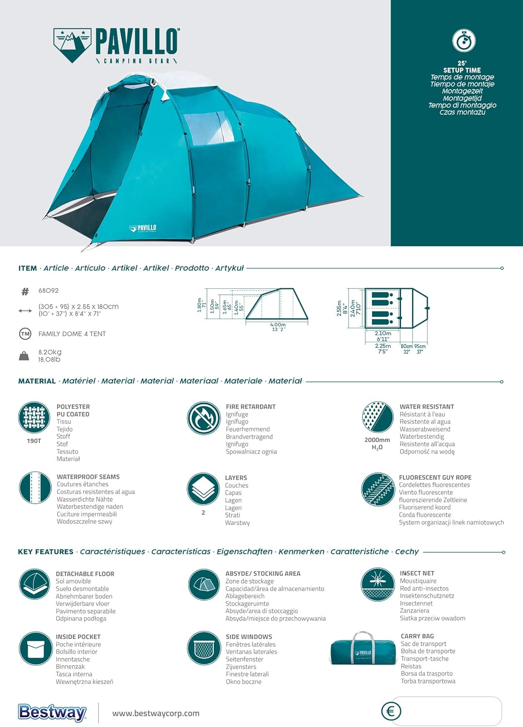 Bestway Pavillo Tent Family Dome X4 68092 - Colorland Toys