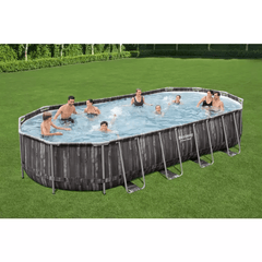 Bestway Power Steel Frame Basin Rattan Grey 7.32mx3.66m 5611T - Colorland Toys