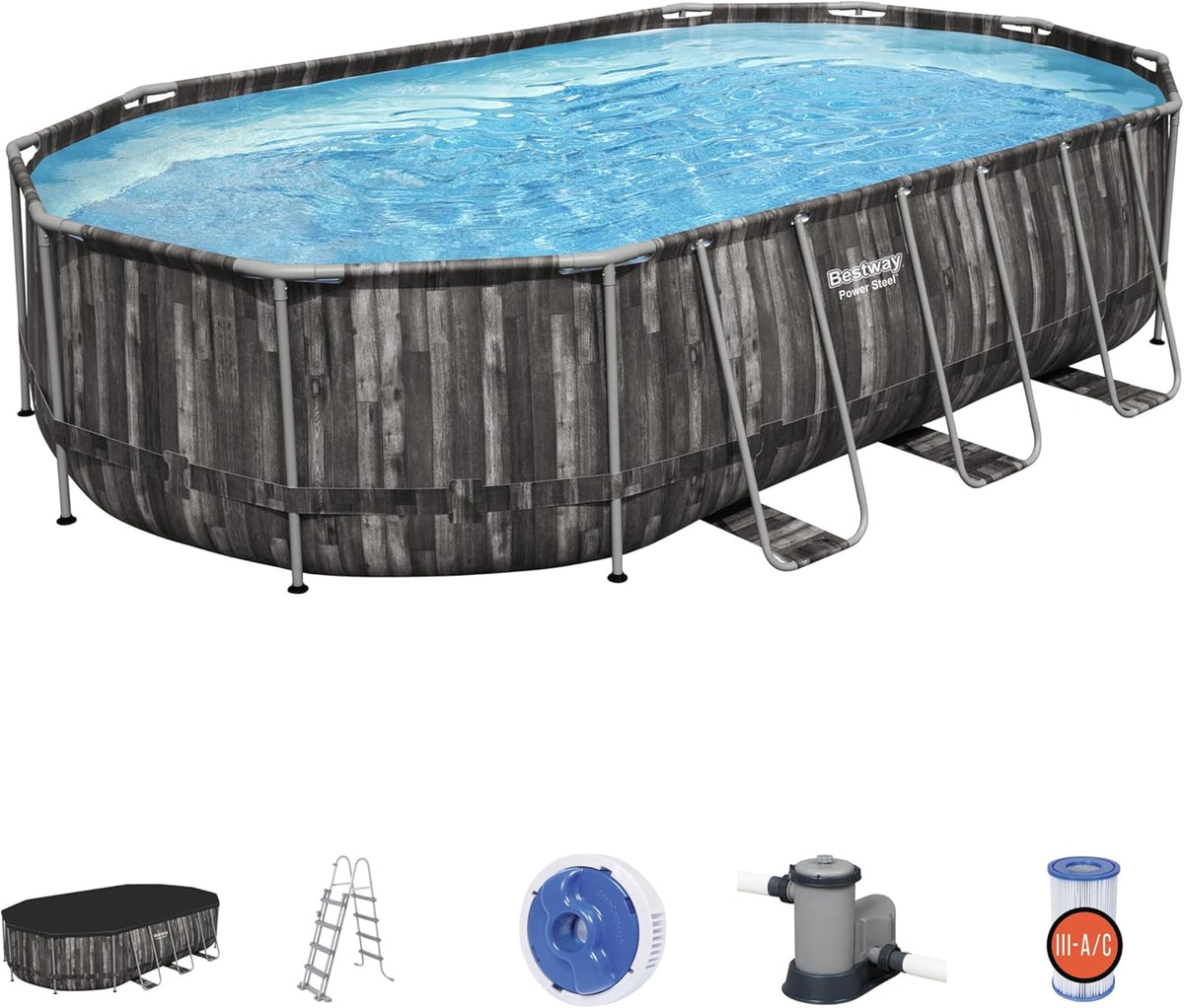 Bestway - Power Steel Oval Pool 6.10x3.66x1.22m 5611R - Colorland Toys