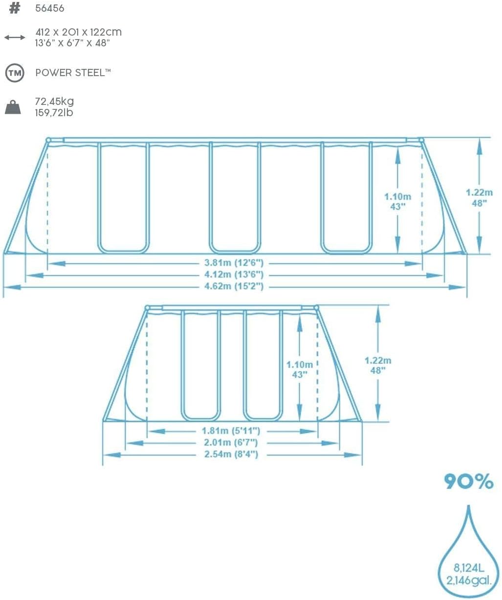 Bestway Above Ground Frame Pool Rectangular 4.12mx2.01x1.22m 56456 — image 5