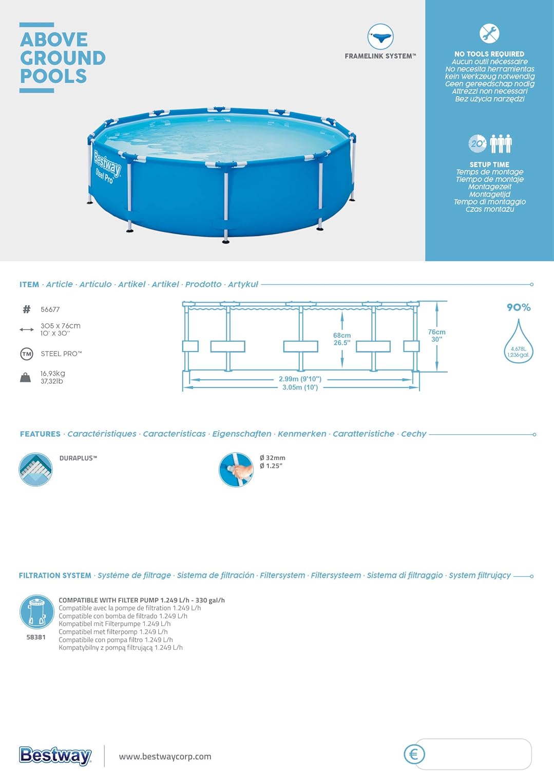 Bestway - Steel Pro Pool 305x76cm 56677/56677N - Colorland Toys