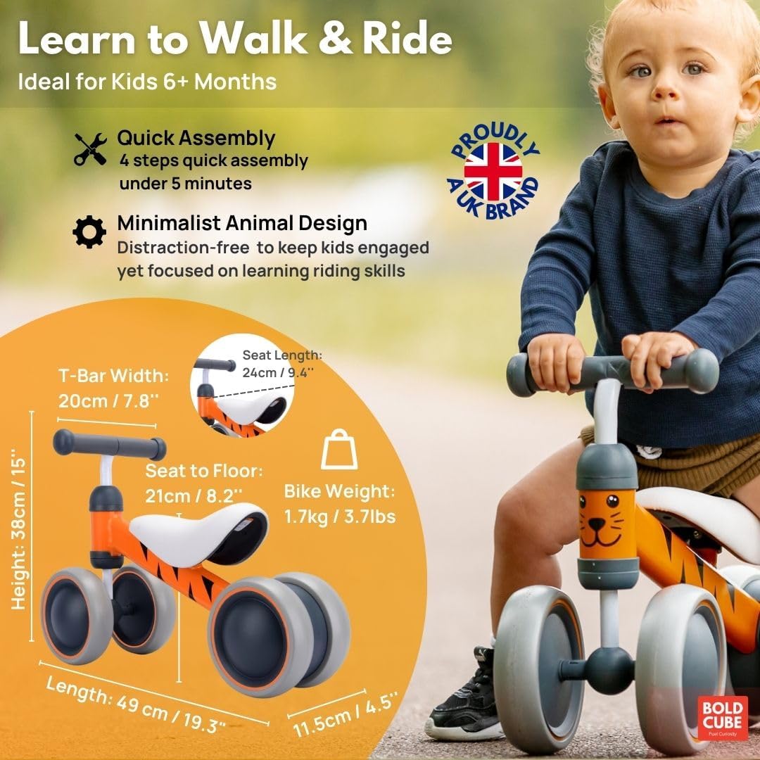 BOLDCUBE Baby Balance Bike Benny Tiger (Orange) - Colorland Toys