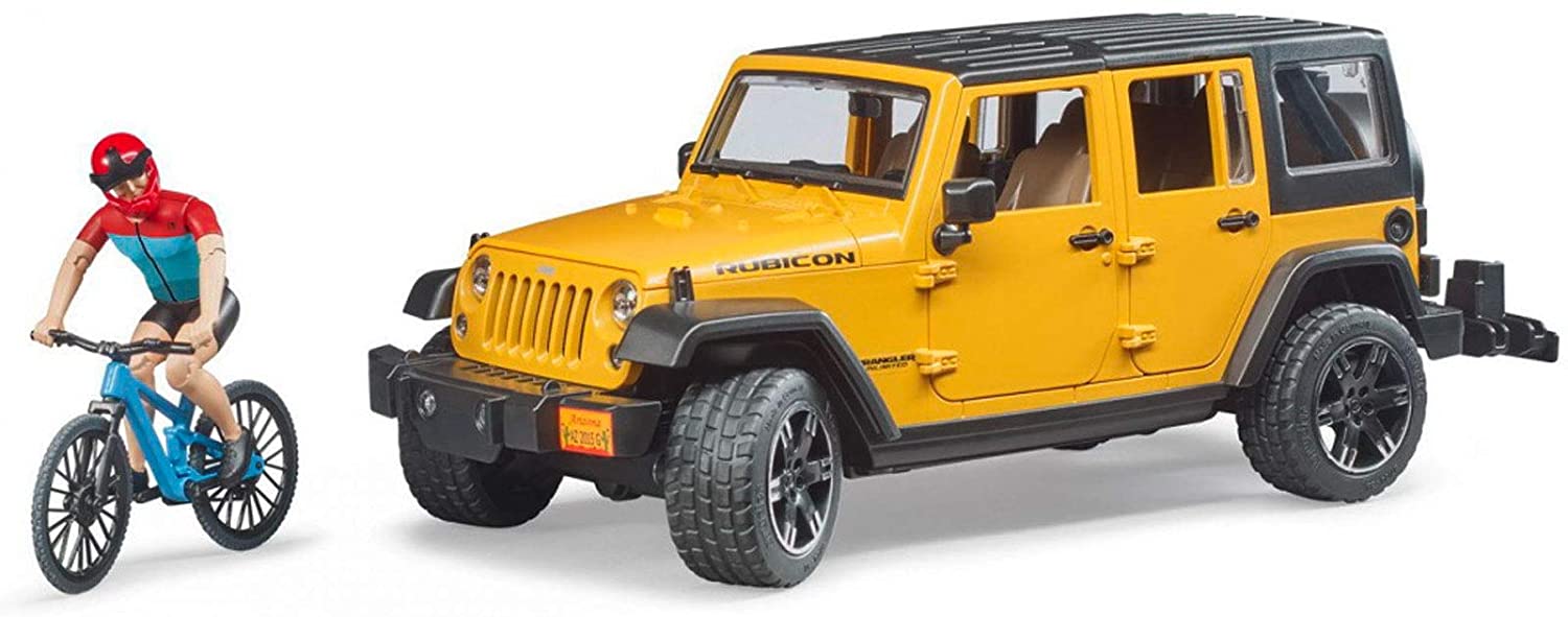 Bruder Jeep Wrangler Rubicon Unlimited with Mountain Bike and Cyclist 02543 - Colorland Toys