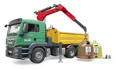 Bruder Man TGS Truck with 3 Glass Recycling Containers and Bottles 03753 - Colorland Toys