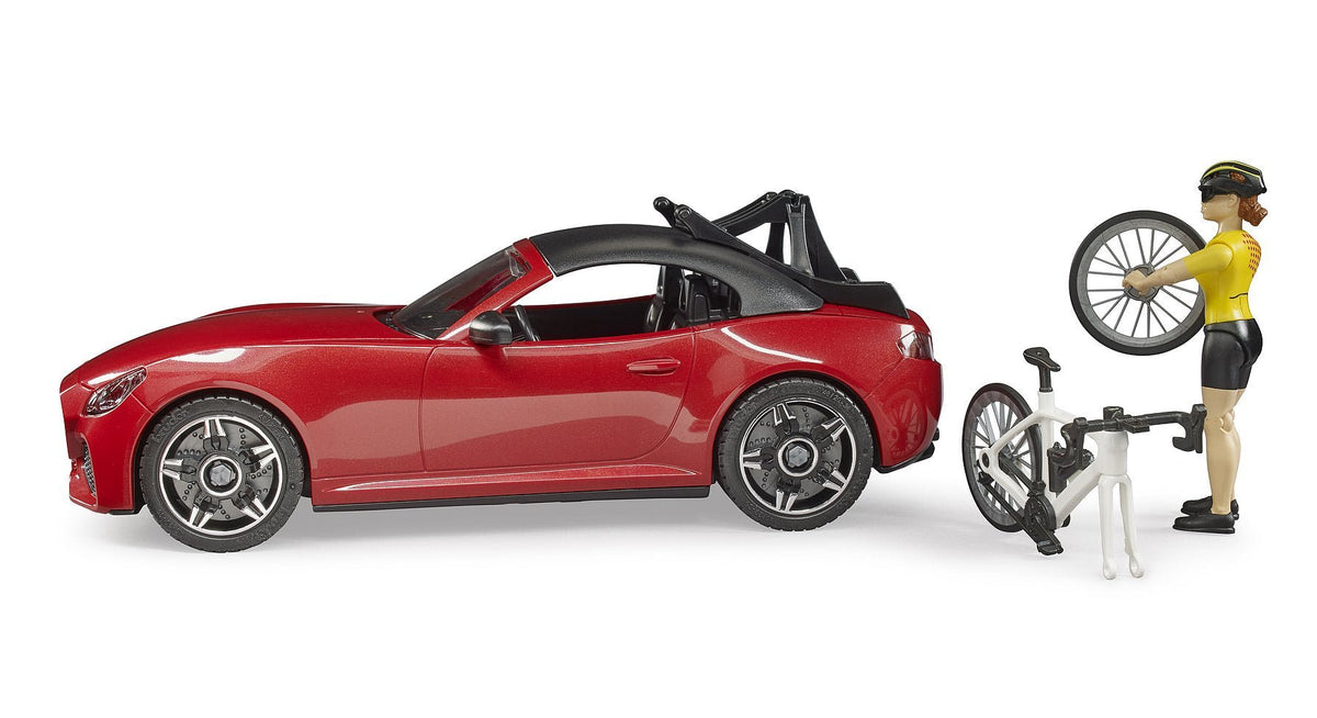 Bruder Roadster Car with Road Bike and Cyclist 03485 - Colorland Toys