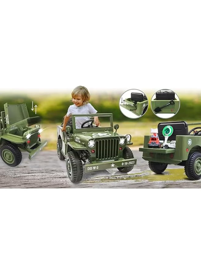 Kids Military Mini Willy Jeep Ride-On Dark Green 12V 2M DM103 — image 6