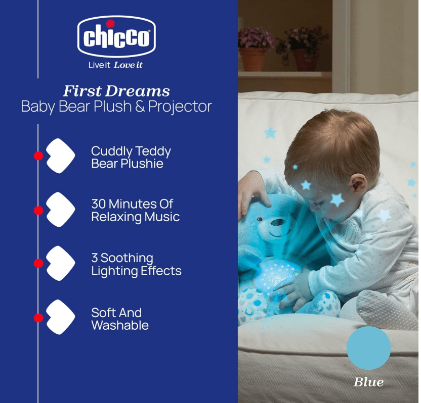 Chicco Baby Bear Night Light (Blue) With Lights & Music CH080152 - Colorland Toys