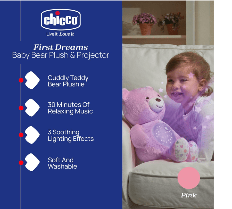 Chicco Baby Bear Night Light (Pink) With Lights & Music CH080151 — image 2