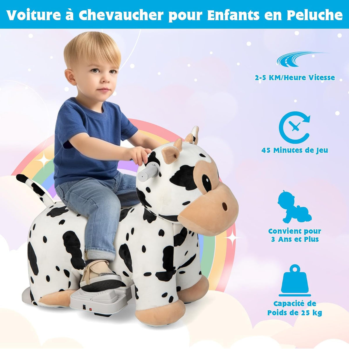 COSTWAY Cow Plush Ride-On Car for Children 3+ with Music — image 2