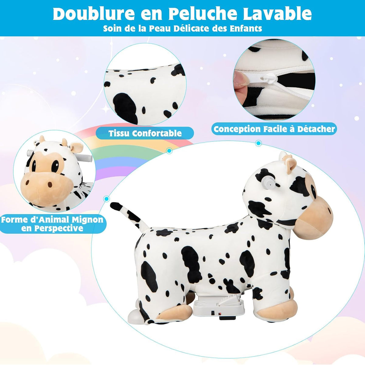 COSTWAY Cow Plush Ride-On Car for Children 3+ with Music — image 3