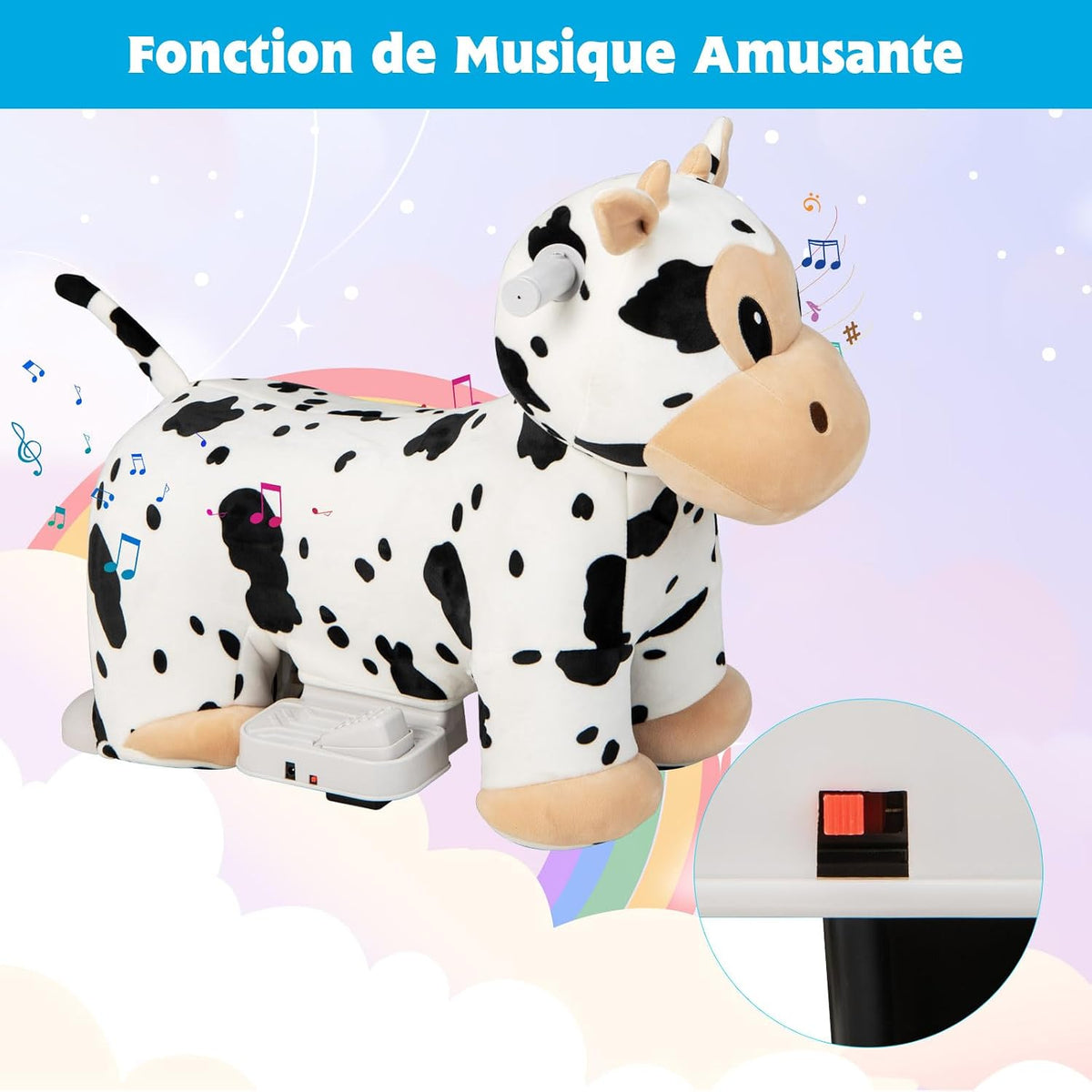 COSTWAY Cow Plush Ride-On Car for Children 3+ with Music — image 6