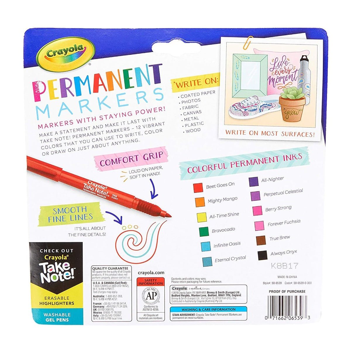 Crayola Take Note Permanent Markers Fine Point 58 - 6539 - Colorland Toys