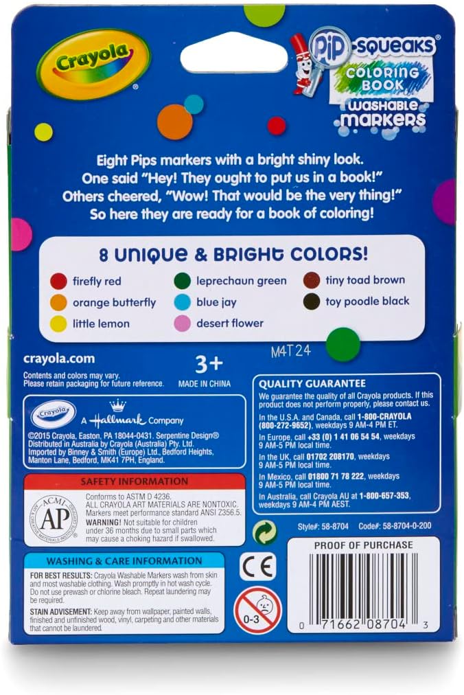 Crayola Washable Coloring Book Pip - Squeaks Markers 8ct CY58 - 8704 - Colorland Toys