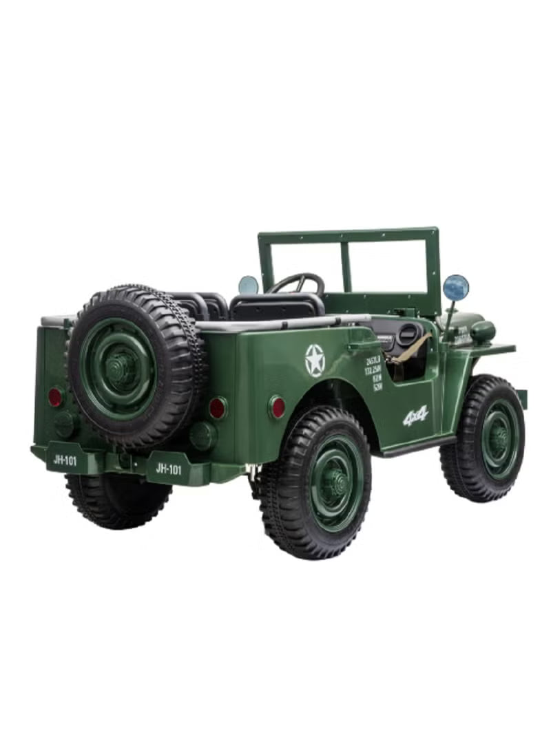 Kids Military Willy Jeep Ride-On 3-Seater Dark Green 12V 4M DM101 — image 4