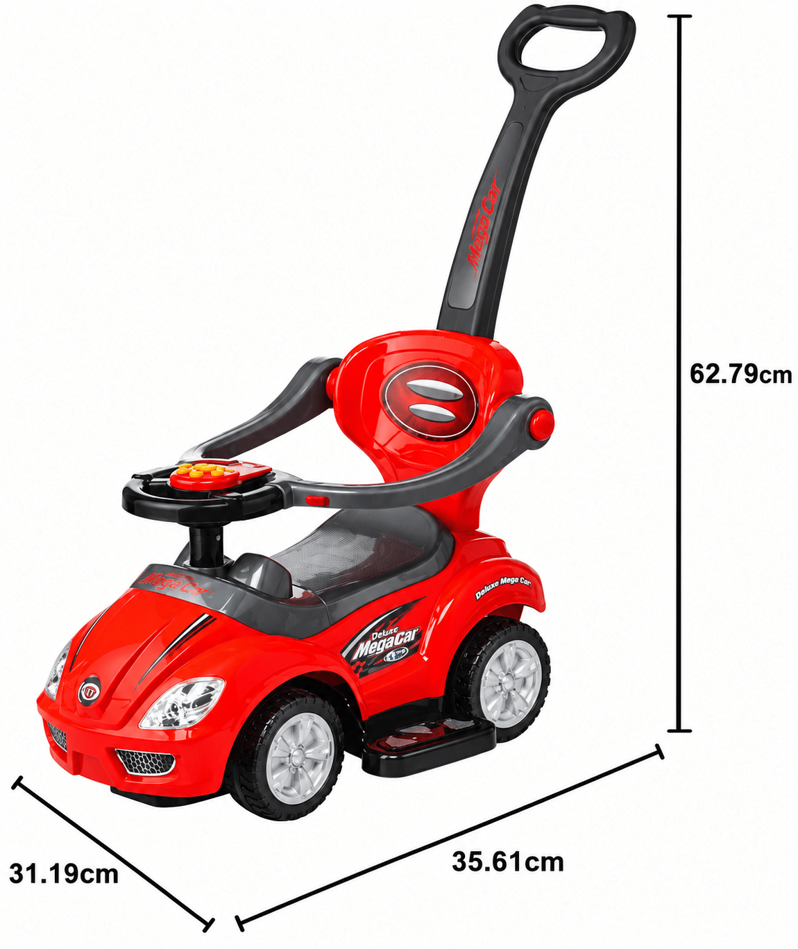 Deluxe Mega Car Ride-On With Handle Red B4401/381 — image 4