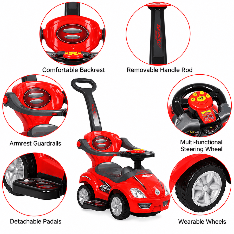 Deluxe Mega Car Ride-On With Handle Red B4401/381 — image 3