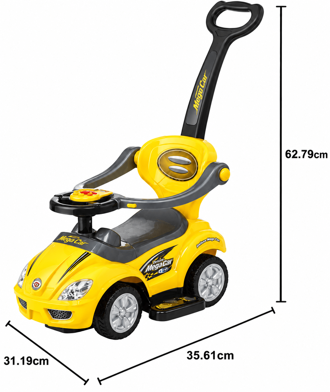Deluxe Mega Car Ride-On With Handle Yellow B4401/381 — image 4