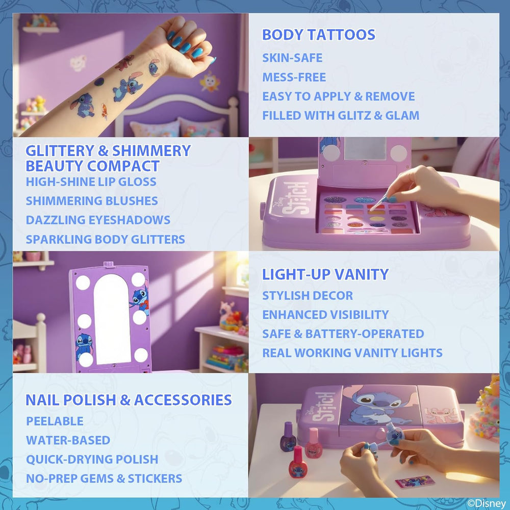 Disney Stitch Kids Makeup Set with Light-Up Mirror by Townley Girl - Colorland Toys
