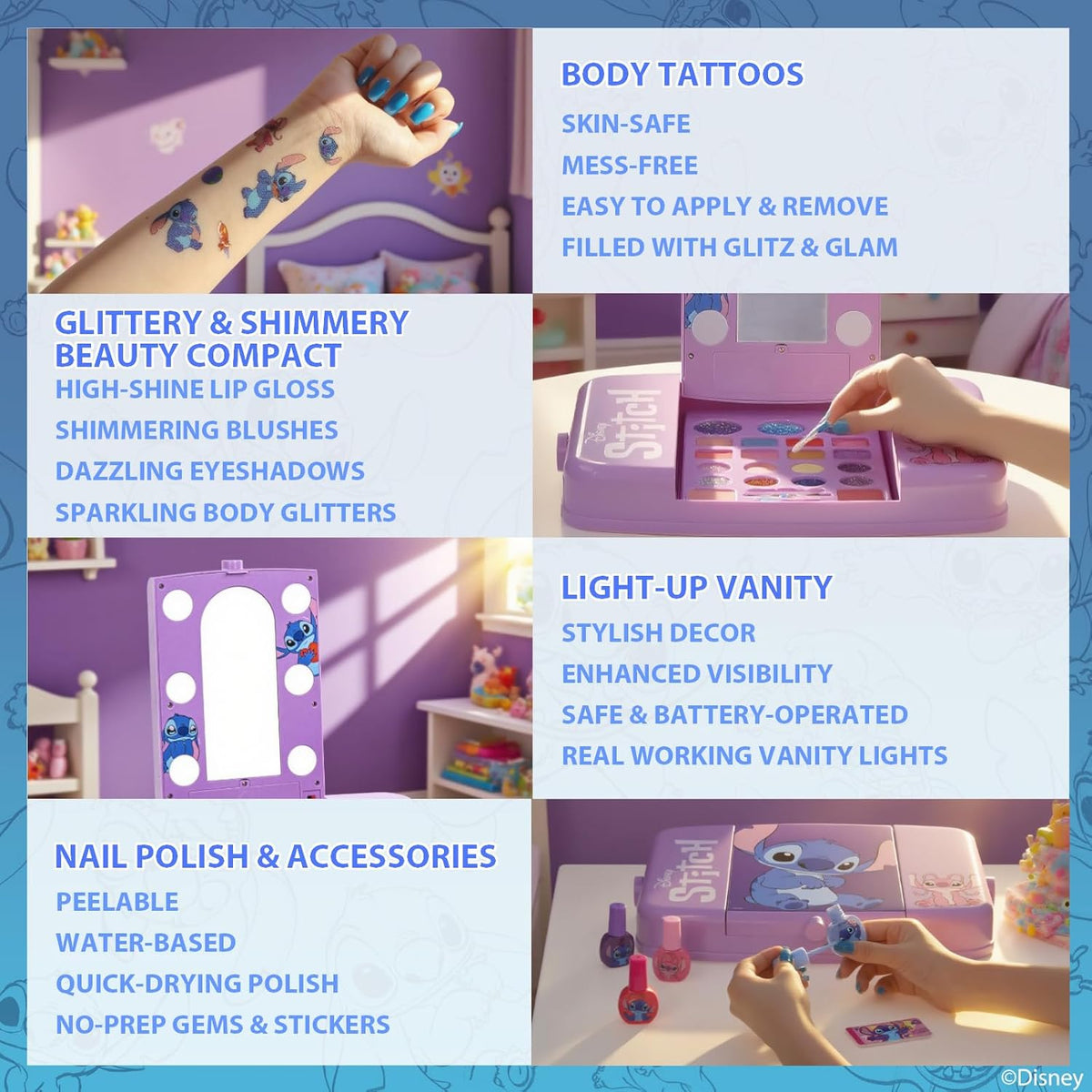 Disney Stitch Kids Makeup Set with Light-Up Mirror by Townley Girl — image 4