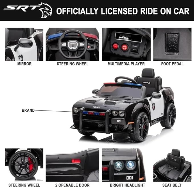 Dodge Challenger SRT Police Car 12V/2M Black BDM0955G - Colorland Toys