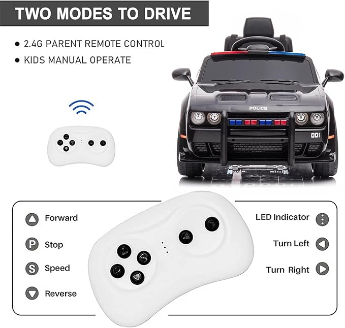 Dodge Challenger SRT Police Car 12V/2M Black BDM0955G - Colorland Toys