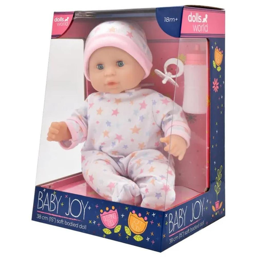 Dolls World Baby Joy 15inch Bean Fill Sleeping Eyes Dlx Romper N Accessories 78308 — image 2