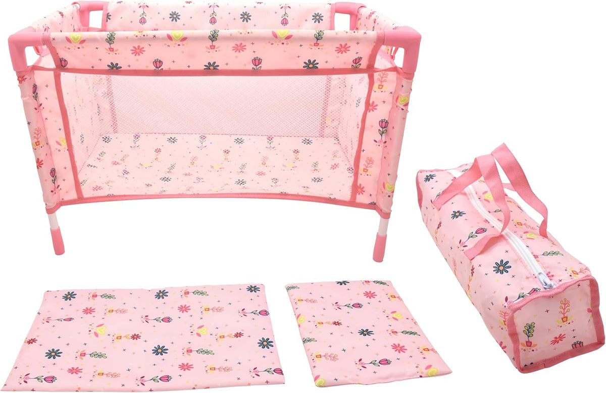 Dolls World Large Travel Cot With Quilt Pillow & Travel Bag For Dolls 18inch 78706 — image 1