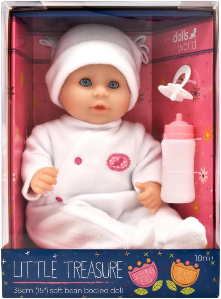 Dolls World Ltl Treasure 15inch Baby Doll With Sleeping Eyes Bottle & Dummy 78330 — image 2