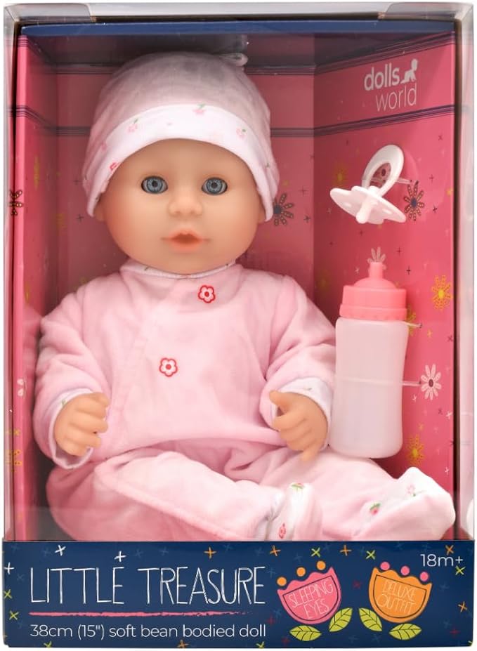 Dolls World Ltl Treasure 15inch Baby Doll With Sleeping Eyes Bottle & Dummy 78334 — image 2
