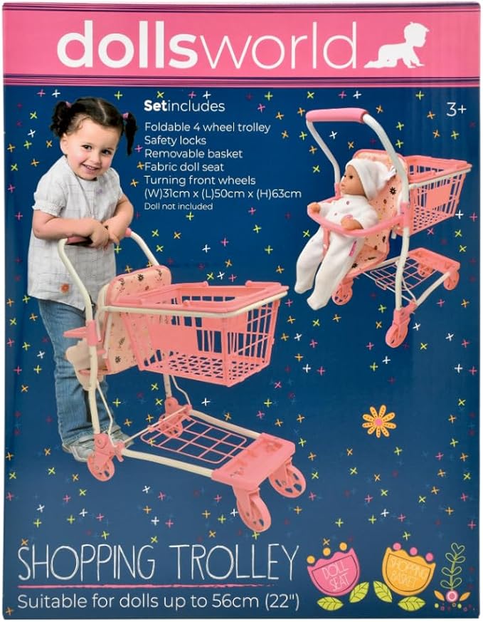 Dolls World Shopping Trolley With Basket And Baby Seat For Dolls 22inch 78710 - Colorland Toys