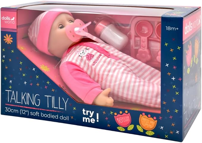 Dolls World Talking Tilly 12inch Interactive Soft Doll 16 Real Baby Sounds 78102 - Colorland Toys