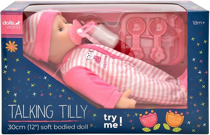 Dolls World Talking Tilly 12inch Interactive Soft Doll 16 Real Baby Sounds 78102 - Colorland Toys