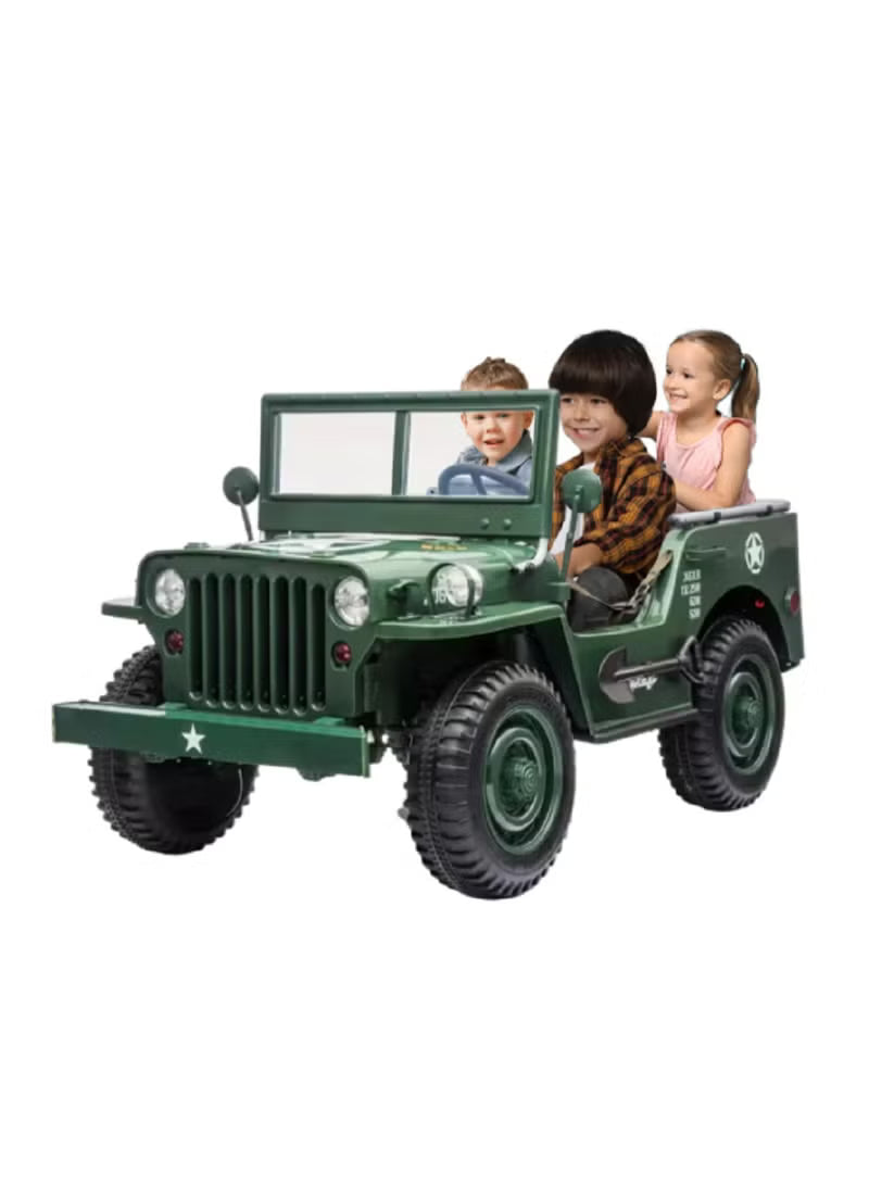Kids Military Willy Jeep Ride-On 3-Seater Dark Green 12V 4M DM101 — image 1