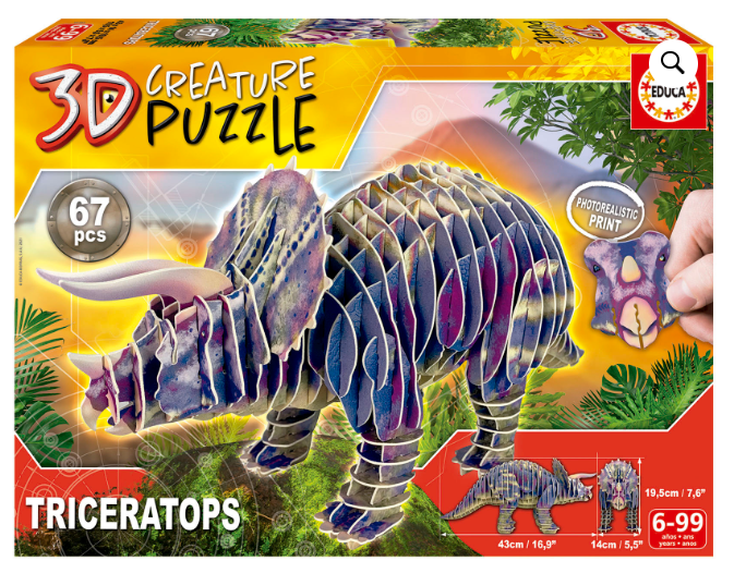 Educa Triceratops 3D Creature Puzzle 19183 - Colorland Toys