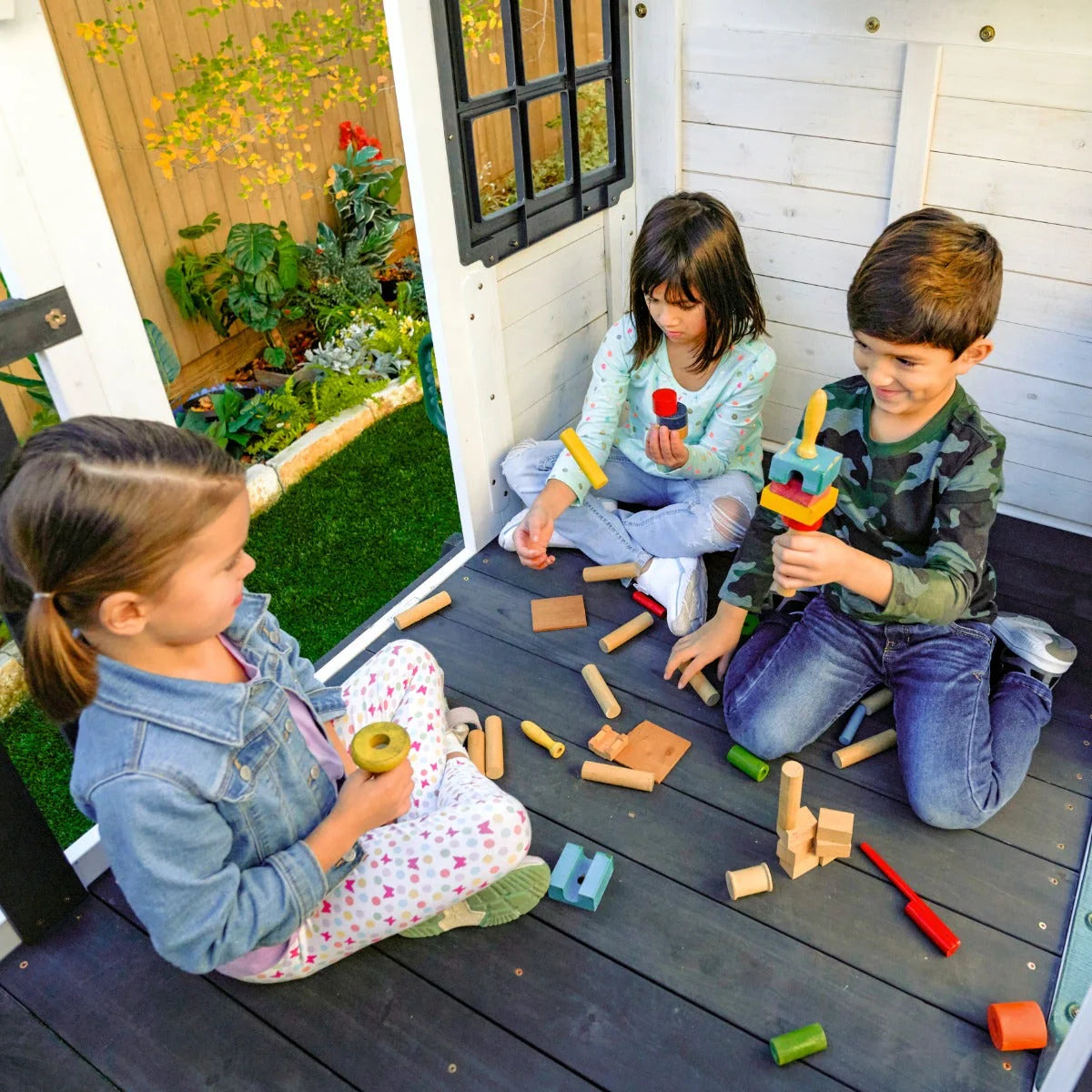 KidKraft Wrangler Way Swing Set – Wooden Playhouse & Slides