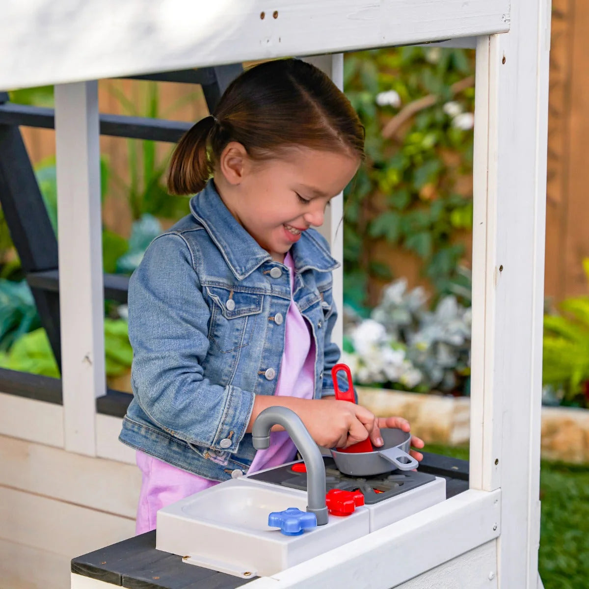 KidKraft Wrangler Way Swing Set – Wooden Playhouse & Slides