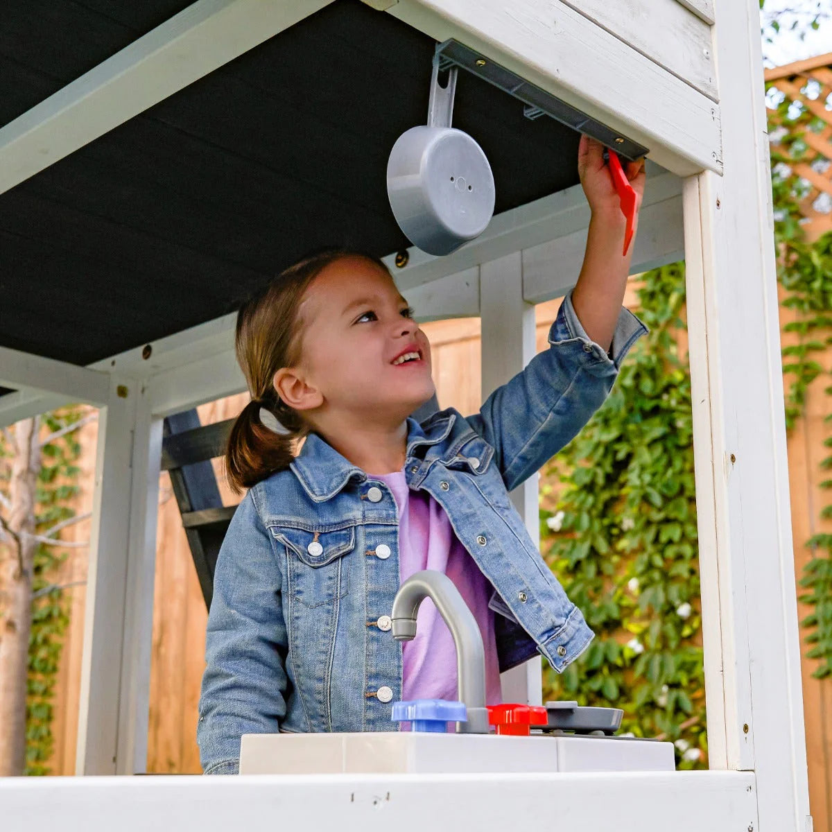 KidKraft Wrangler Way Swing Set – Wooden Playhouse & Slides