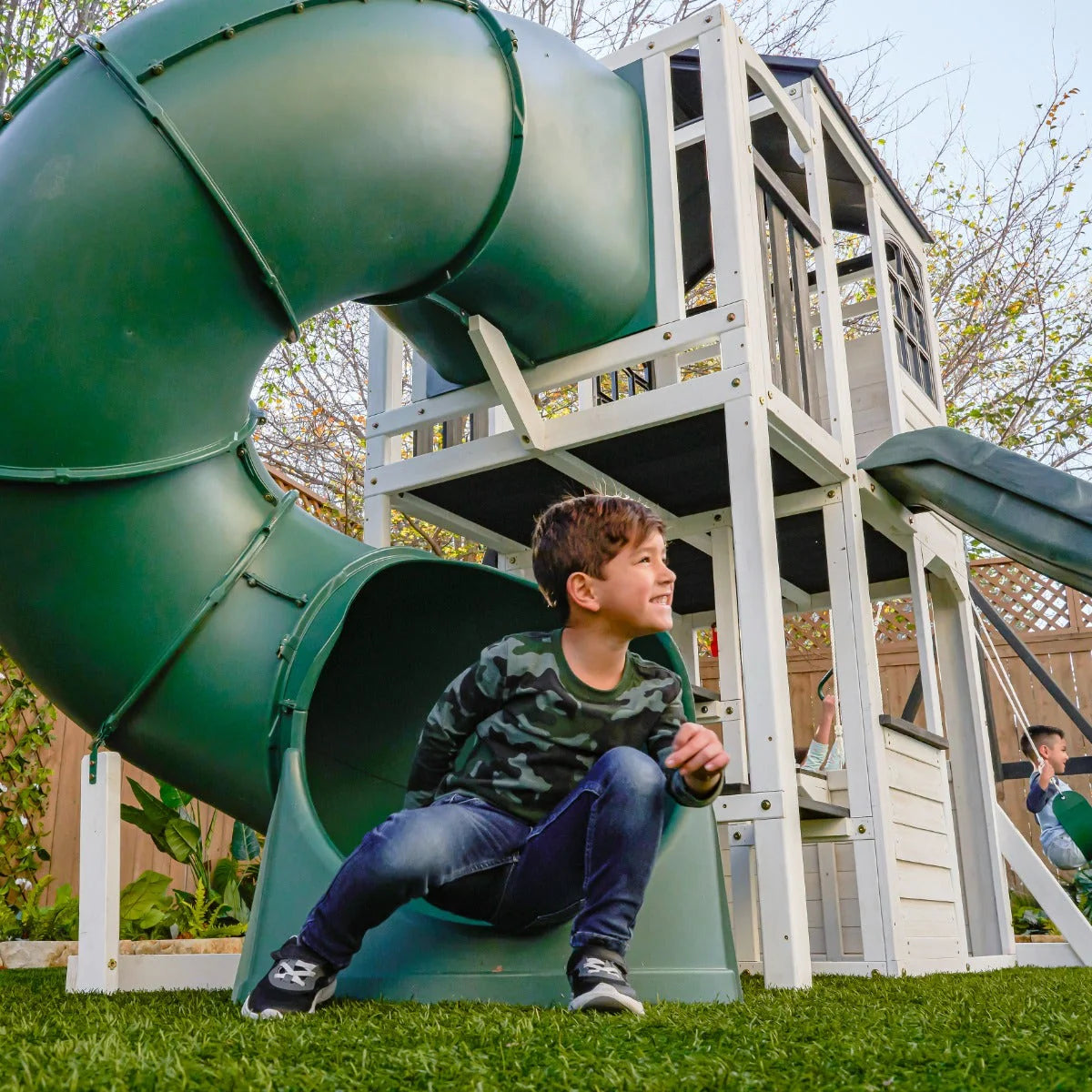 KidKraft Wrangler Way Swing Set – Wooden Playhouse & Slides